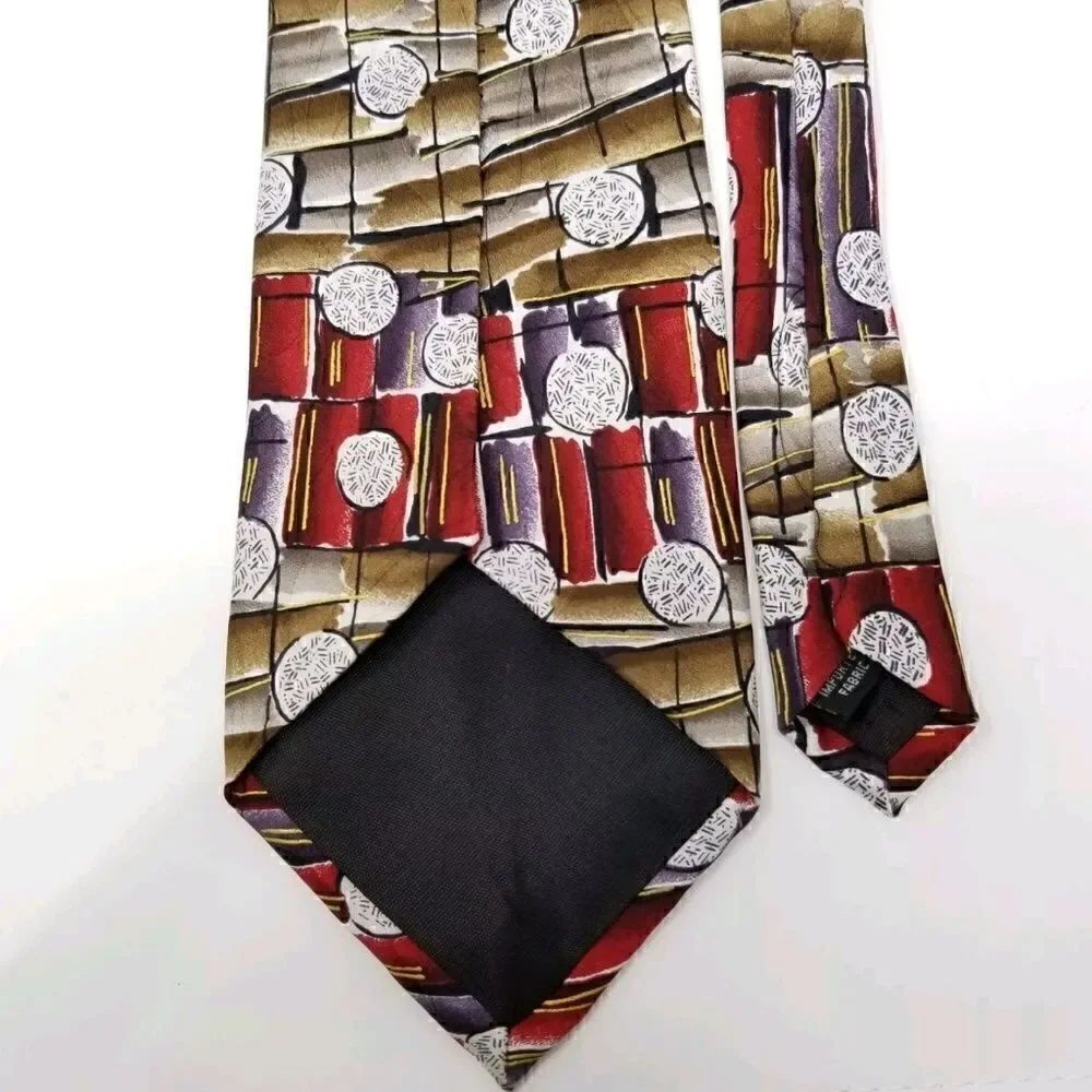 Geometric Studios Red Purple & Tan Abstract Tie - Picture 5 of 5